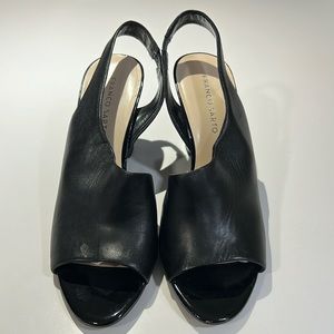 Franco Sarto Women’s black leather wedge sandals size 9.5